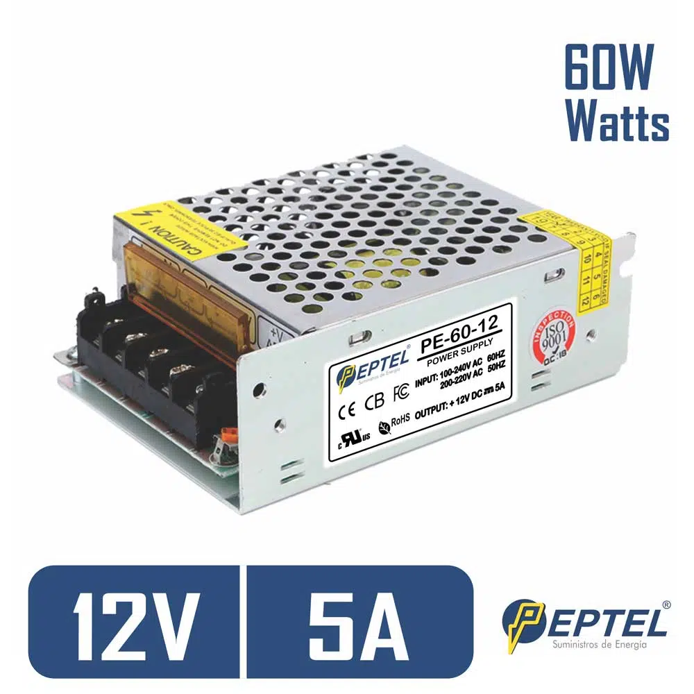 Fuente de poder switching 220V AC / 12V DC 5A 60W	